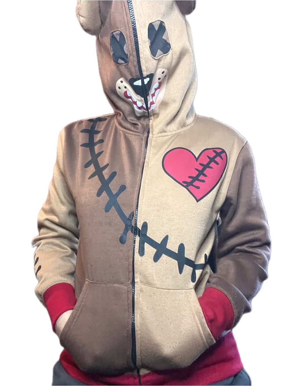 Neon Buddha Teddy Bear "Peepin and Creepin" Patchwork Hoodie - Picture 1 of 15